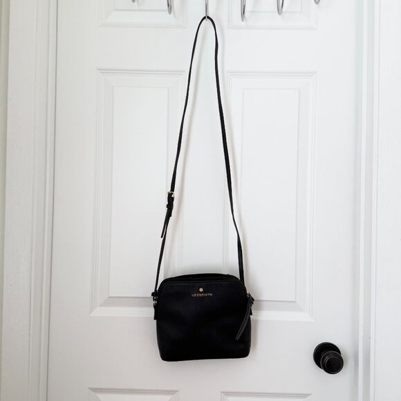 Liz Claiborne Adjustable Crossbody Messenger Bag Black Gold Hardware Polyvinyl - Picture 2 of 11